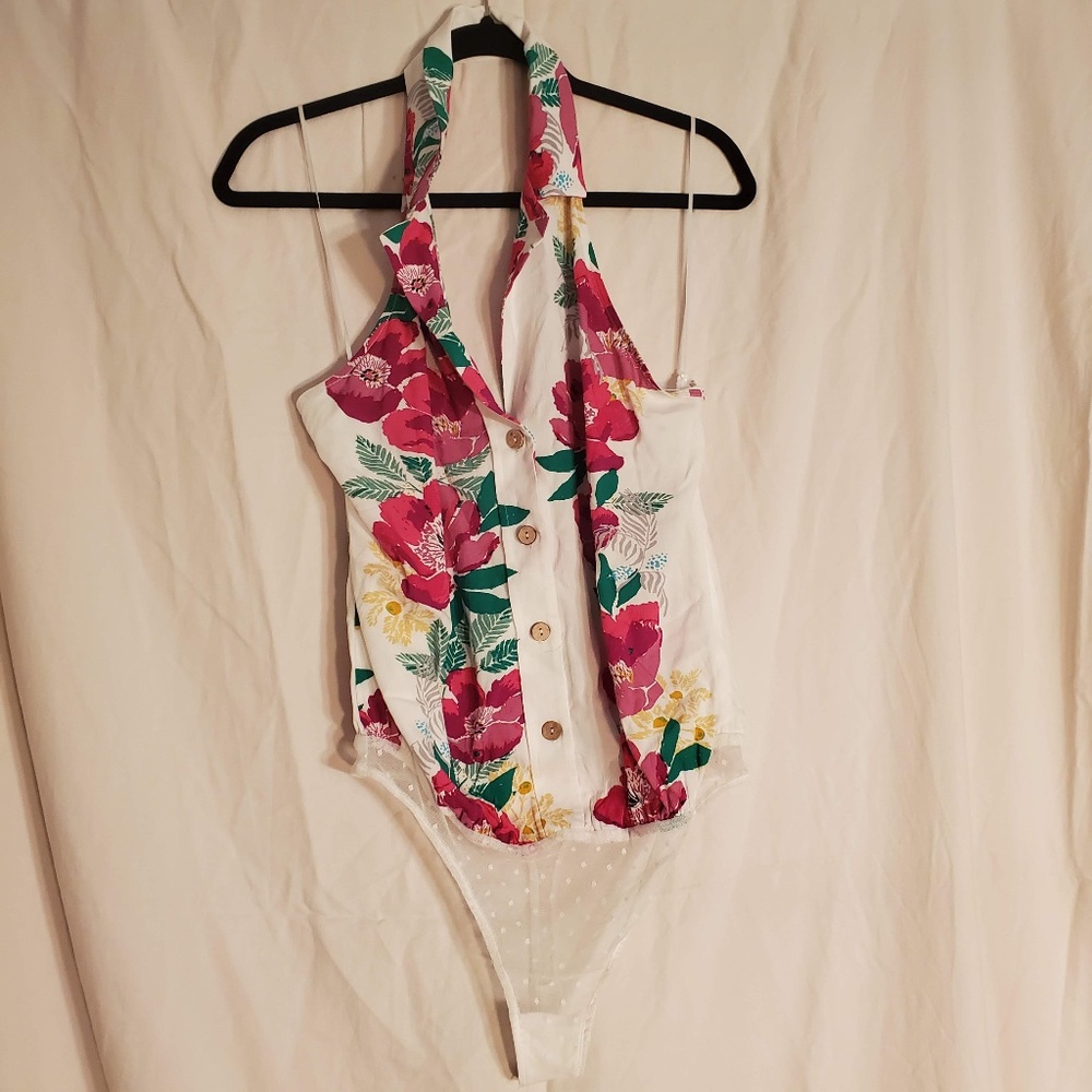 NWT free people floral onesie lace button down